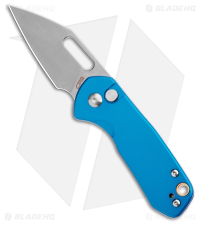 CJRB Mini Pyrite Button Lock Knife Blue Aluminum (2.2" Satin AR-RPM9)