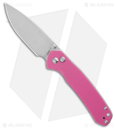 CJRB Pyrite Drop Point Button Lock Knife Pink G-10 (3.1" Bead Blast)