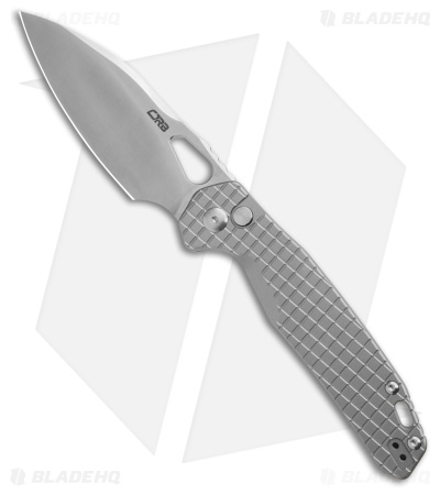 CJRB Frack Button Lock Knife Frag Pattern Ti (3.9" Stonewash S90V)