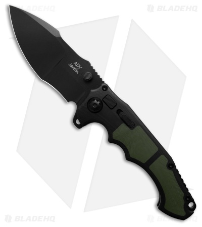 Andre de Villiers Javelin Button Lock Knife Black/Green G-10 (4.4