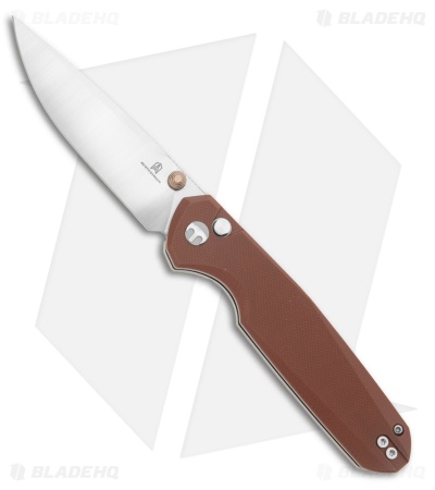 Bestechman Velix Button Lock Knife Brown G-10 (3.3" Satin/SW) BMK07B
