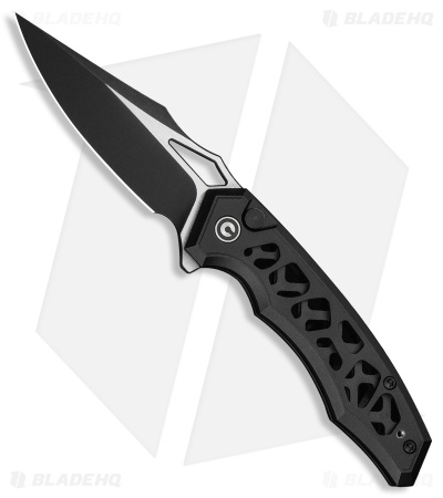 CIVIVI Anaaki Button Lock Knife Skeletonized Black Aluminum (3" Two-Tone)