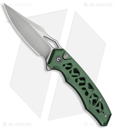 CIVIVI Anaaki Button Lock Knife Skeletonized Green Aluminum (3" Satin)