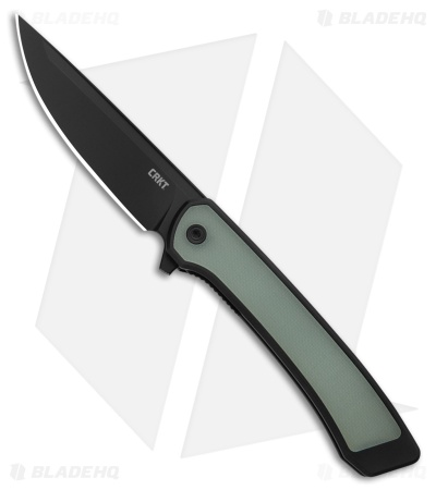 CRKT Q Liner Lock Knife Black Aluminum + Jade G-10 Inlay (2.9" DLC S35VN) 7077J