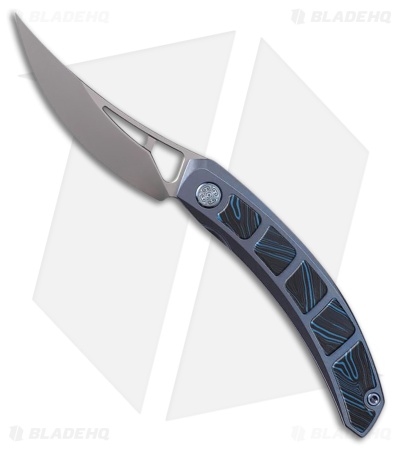 Cavol Kamasu Frame Lock Knife Blue Ti + Black/Blue G-Mascus (3.6" Ceramic)