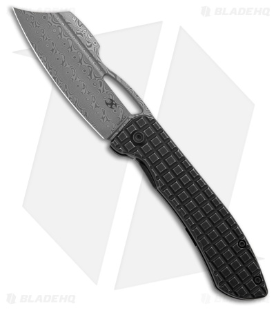 Kansept Knives Cybin Frame Lock Knife Blackwash Frag Pattern Ti (3.3" Damascus)