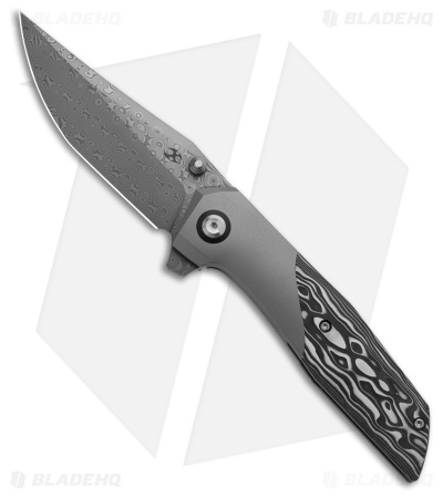 Kansept Knives Deadite Frame Lock Knife BB Ti + Black/White CF (3.5" Damascus)