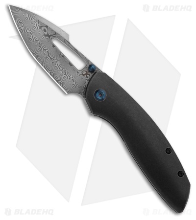 Kansept Knives Link Frame Lock Knife Blackwash Titanium (3" Damascus)