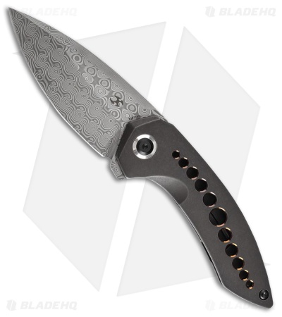 Kansept Knives ODD 21 Frame Lock Knife Black SW Ti/Bronze Holes (3.1" Damascus)