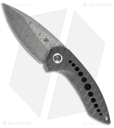 Kansept Knives ODD 21 Frame Lock Knife Flamed Ti + Holes (3.1" Damascus)