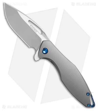 Koenig Mini Arius Frame Lock Knife Corda Pattern Titanium Blue Hardware (3