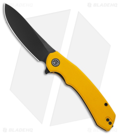 Petrified Fish Waterspout Liner Lock Knife Yellow G-10 (3.5" Black SW) PFP12YD