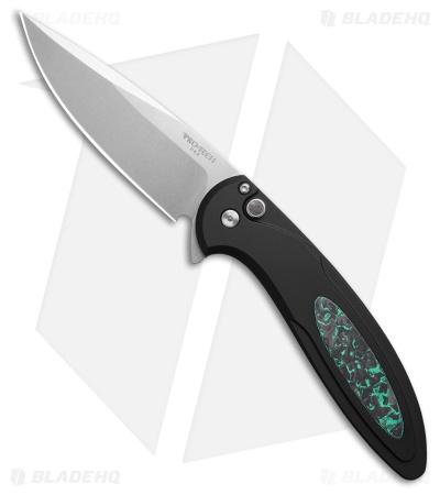 Pro-Tech Cambria 2 Button Lock Knife Black Al/Techno Carbo Teal Inlay (3.5" SW)