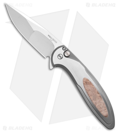 Pro-Tech Custom Cambria Flipper Knife SS + Maple Burl Mike Irie (3.5" Two-Tone)