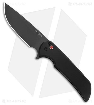 Pro-Tech Mordax Button Lock Knife Black Aluminum w/ Red Button (3.5" Black) LE
