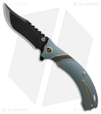 QSP Kylin Frame Lock Knife Blue Titanium + Carbon Fiber Inlay (3.75" Two-Tone)