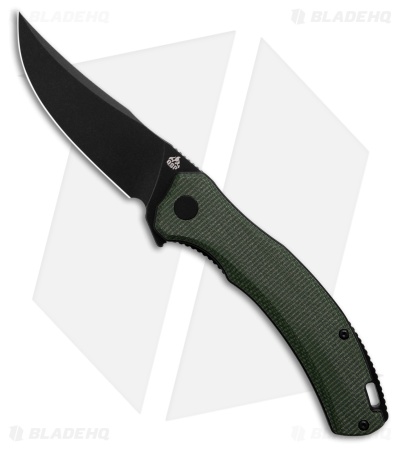 QSP Walrus Liner Lock Knife Green Micarta (3.4" Black Stonewash)
