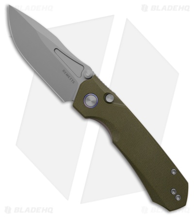 REMETTE RT-Rhino Button + Liner Lock Knife Green G-10 (3.1" Sandblast)