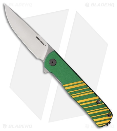 Real Steel Karly Liner Lock Knife Gold/Green Aluminum (3.1" Satin)