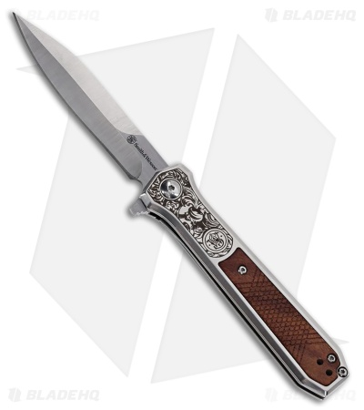 Smith & Wesson Unwavered Spring Assisted Knife SS + Wood Inlay (3.5" Satin)