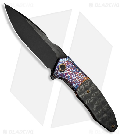 WE Knife Co. Archeozoic Interframe Lock Knife Flamed Ti + Rose CF (4" Black SW)