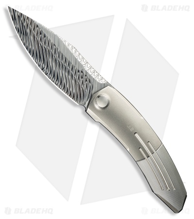 WE Knife Co. Sine Wave Liner Lock Knife Polished/BB Ti (3.9" FAFNIR Damasteel)