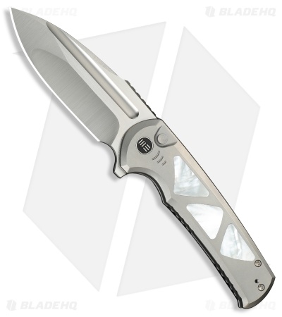 WE Knife Co. Sylox Button Lock Knife Gray Ti + Mother of Pearl (3.8" Hand Satin)