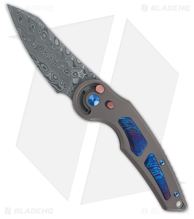 Fox Knives Jupiter Pocket Knife w/ Safety Gray Ti/Blue Timascus (3.1" Damasteel)