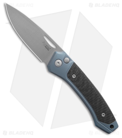 LionSteel Twain MagnaCut Button Lock Knife Blue Titanium/Carbon Fiber (3" Satin)