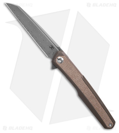 Kansept Knives Arcus Frame Lock Knife Bronze Ti/Brown Micarta (3.4" Damascus)