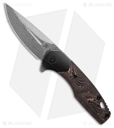 Kansept Knives Cassowary Frame Lock Knife Copper Carbon Fiber (2.9" Damascus)