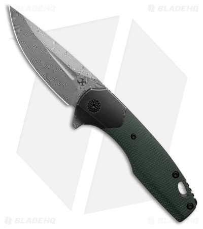 Kansept Knives Cassowary Frame Lock Knife Green Micarta (2.9" Damascus)