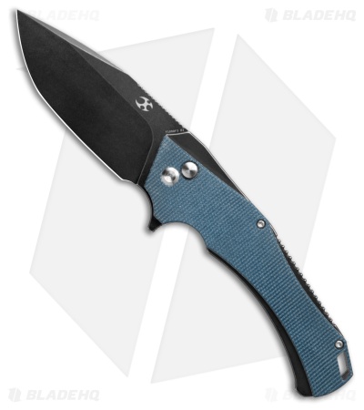 Kansept Knives Hellx Drop Point Liner Lock Knife Blue Micarta (3.6" Black SW)