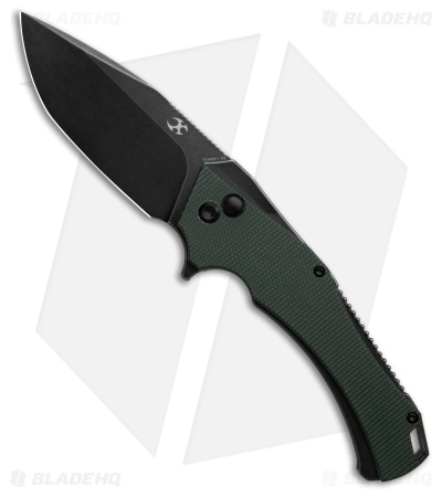 Kansept Knives Hellx Drop Point Button Lock Knife Green Micarta (3.6" Black SW)
