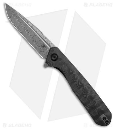 Kansept Knives Qilin Drop Point Liner Lock Knife Black Rose CF (3.4" Damascus)