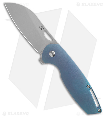 Kansept Knives Swan Model 6 Frame Lock Knife Blue Ti/Orange Peel (3" Stonewash)