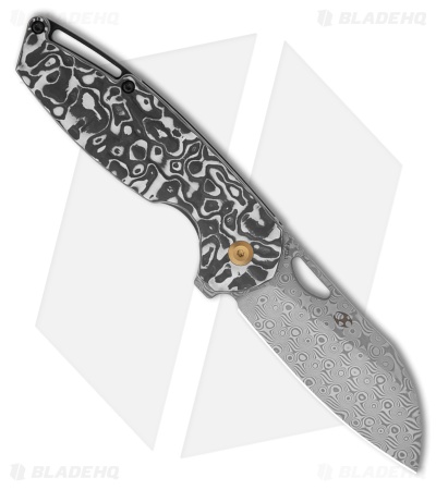 Kansept Knives Swan Model 6 Left Handed Knife White Nebula CF (3" Damascus)