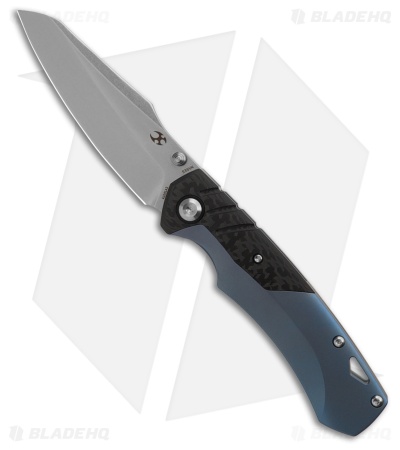 Kansept Knives Weim Frame Lock Knife Blue Anodized Titanium/Twill CF (3.3" SW)