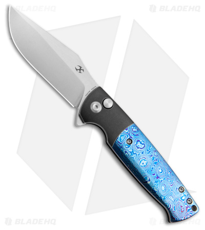 Kansept Shikari Drop Point Button Lock Knife Blue Timascus (3.4" SW)