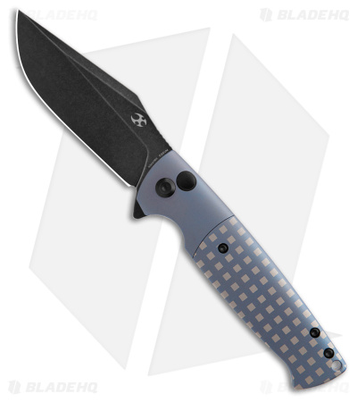 Kansept Shikari Button Lock Knife Blue Anodized Ti (3.36" Black Stonewash)