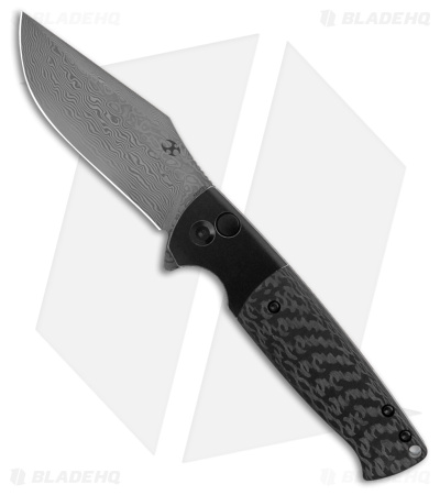 Kansept Shikari Button Lock Knife Carbon Fiber/Ti (3.36" Damascus)