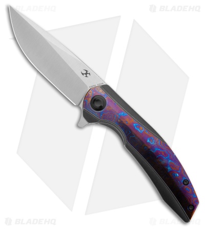 Kansept Knives Accipiter Frame Lock Knife Black Ti + Timascus (3.5" Satin)