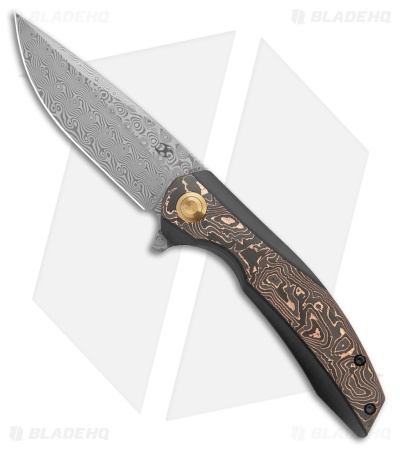 Kansept Knives Accipiter Frame Lock Knife Black Ti + Copper CF (3.5" Damascus)