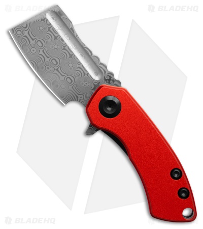 Kansept Mini Korvid Liner Lock Knife Red Aluminum (1.5" Damascus)