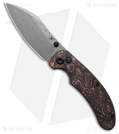 Kansept Knives Nesstreet Button Lock Knife Copper Carbon Fiber (3.6" Damascus)