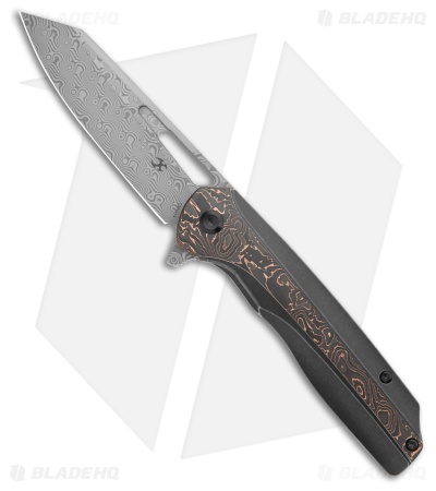 Kansept Knives Shard Frame Lock Knife Black SW Ti + Copper CF (3.5" Damascus)
