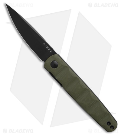 Kizer Bamboo Liner Lock Knife Olive Green G-10 (3" Black Nitro-V) V3722A2