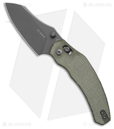 Kizer Bulldog Clutch Lock Knife Green Micarta (3" Black Nitro-V) V3672A3