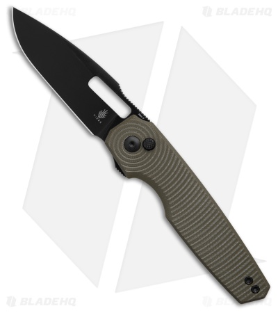 Kizer Dogfish Button Lock Knife Olive Green G-10 (3.1" Black Nitro-V)