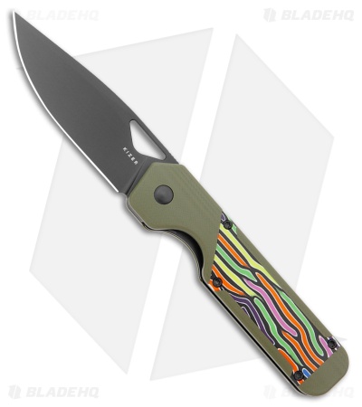 Kizer Militaw Liner Lock Knife Green + Party Streamers G-10 (3.4" Black) V3634A3